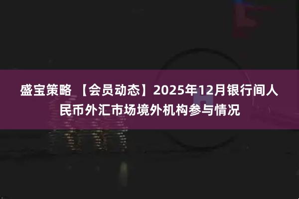 盛宝策略 【会员动态】2025年12月银行间人民币外汇市场境外机构参与情况