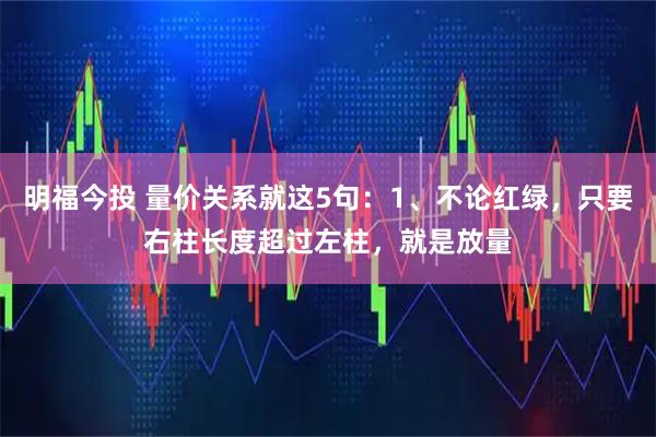 明福今投 量价关系就这5句：1、不论红绿，只要右柱长度超过左柱，就是放量